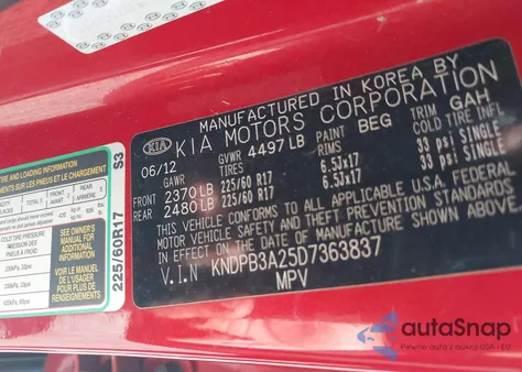 2013 Kia Sportage Lx z USA, uszkodzony, nr VIN KNDPB3A25D7363837